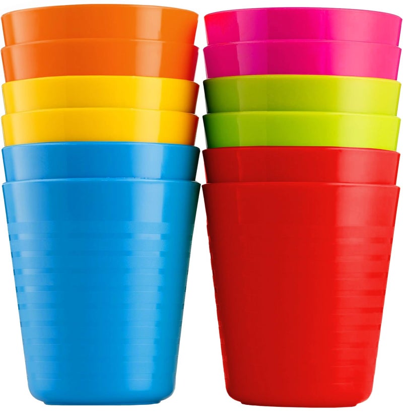 PLASKIDY Kids Cups Set of 12 Plastic Toddler Cups 8 Ounce Children Drinking Cups Tumblers - Reusable Dishwasher Safe BPA Free Cups for Kids and Toddlers - Image 1